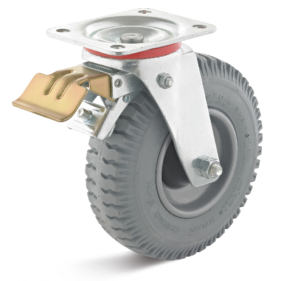 Rollcart Luft- Lenkrolle mit Doppelstop Ø230x65mm Stahlfelge mit Quer-Rillenprofil und 130kg Tragkraft-Beschreibung lesen