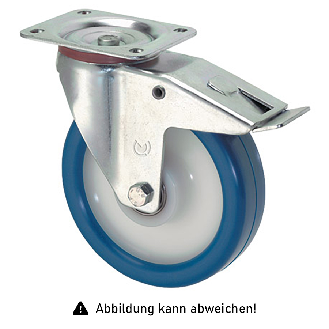 Rollcart Polyurethan- Lenkrollen Ø200x50mm mit Doppelstop und Kunststoff -Felge 400kg Tragkraft-Beschreibung lesen