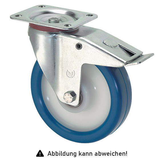 Rollcart Polyurethan- Lenkrollen Ø150x45mm mit Doppelstop und Kunststoff -Felge 300kg Tragkraft-Beschreibung lesen