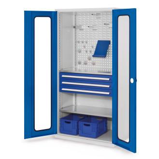Kappes RasterPlan Schubladenschränke 1950x1000x600mm Sichtfenstertüren Modell 32 enzianblau-Beschreibung lesen