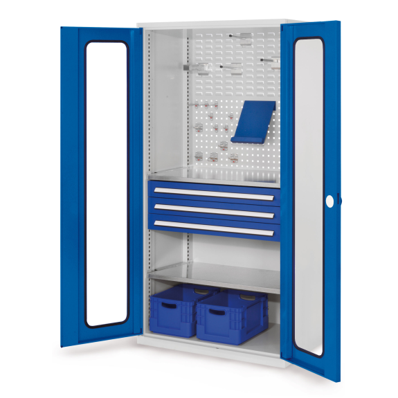 Kappes RasterPlan Schubladenschränke 1950x1000x600mm Sichtfenstertüren Modell 32 enzianblau-Beschreibung lesen