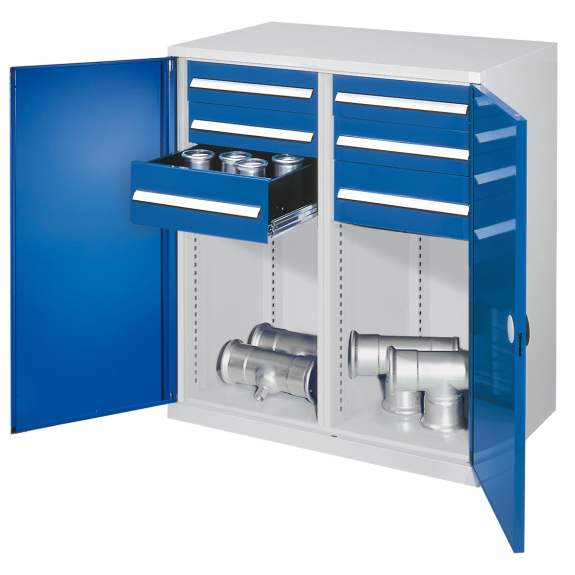 Kappes Schwerlast-Beistellschränke mit Mitteltrennwand 1110x1000x600mm Doppelwandtüren Modell 74 enzianblau-Beschreibung lesen