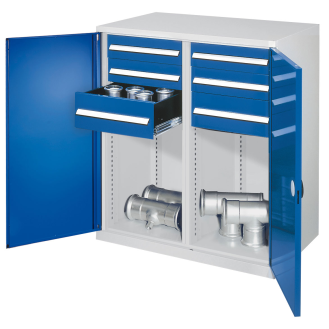 Kappes Schwerlast-Beistellschränke mit Mitteltrennwand 1110x1000x600mm Doppelwandtüren Modell 74 enzianblau-Beschreibung lesen