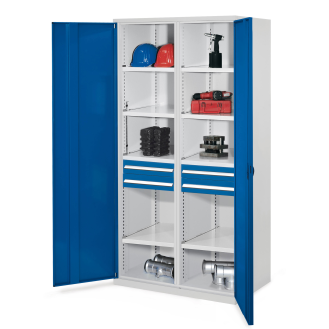 Kappes Schwerlastschränke mit Mitteltrennwand 1950x1000x600mm Vollblechtüren Modell 56 enzianblau-Beschreibung lesen