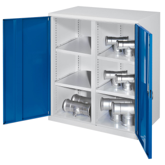 Kappes Schwerlast-Beistellschränke mit Mitteltrennwand 1110x1000x600mm Vollblechtüren Modell 76 enzianblau-Beschreibung lesen