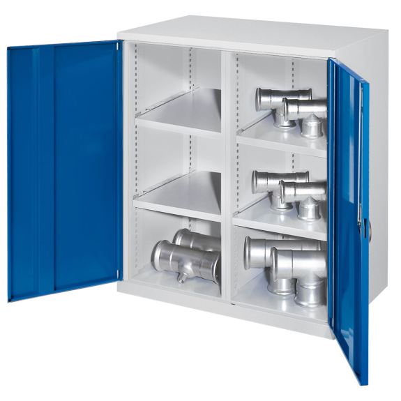 Kappes Schwerlast-Beistellschränke mit Mitteltrennwand 1110x1000x600mm Vollblechtüren Modell 76 enzianblau-Beschreibung lesen