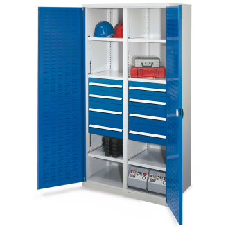 Kappes Schwerlastschränke mit Mitteltrennwand 1950x1000x600mm Schlitzplattentüren Modell 54 enzianblau-Beschreibung lesen