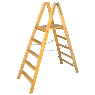 Holz Stehbrettleiter mit 2x14 Sprossen und Stufen-Beschreibung lesen