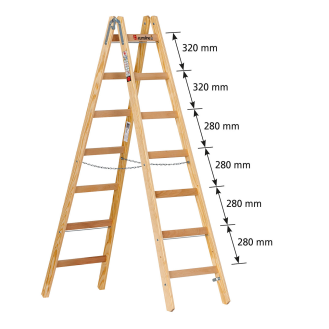 Euroline Holz Sprossenstehleiter Nr. 12506 mit Eimerhaken 2x7 Sprossen-Beschreibung lesen