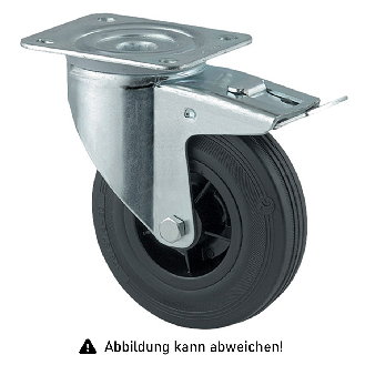 Rollcart Vollgummi-Lenkrolle mit Doppelstop Ø200x60mm in schwarz 205kg Tragkraft mit Kunststoff-Felge-Beschreibung lesen