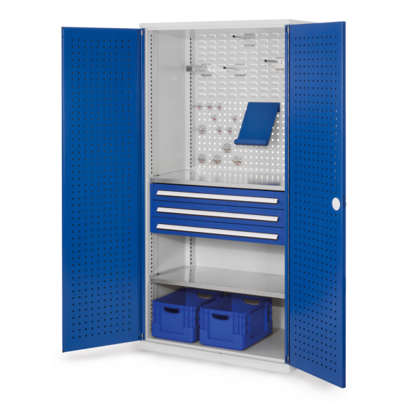 Kappes RasterPlan Schubladenschränke 1950x1000x600mm Lochplattentüren Modell 12 enzianblau-Beschreibung lesen