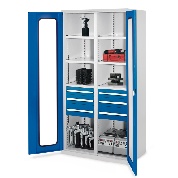 Kappes Schwerlastschränke mit Mitteltrennwand 1950x1000x600mm Sichtfenstertüren Modell 55 enzianblau-Beschreibung lesen