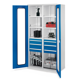 Kappes Schwerlastschränke mit Mitteltrennwand 1950x1000x600mm Sichtfenstertüren Modell 55 enzianblau-Beschreibung lesen