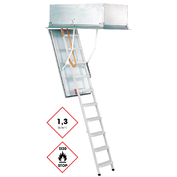 Minka Dachbodentreppe Type 15 Exklusiv Brandhemmend mit Leiter aus Stahl Deckenöffnung 140x70cm Raumhöhe 275cm-Beschreibung lesen