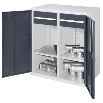 Kappes Schwerlast-Beistellschränke mit Mitteltrennwand 1110x1000x600mm Vollblechtüren Modell 77 anthrazitgrau-Beschreibung lesen