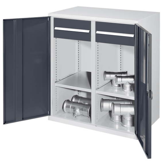 Kappes Schwerlast-Beistellschränke mit Mitteltrennwand 1110x1000x600mm Vollblechtüren Modell 77 anthrazitgrau-Beschreibung lesen