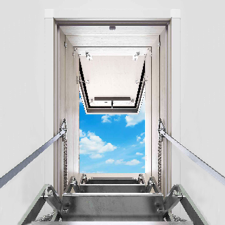 Dolle Flachdachausstieg clickFIX vario Aluminium-Scherentreppe 120 x 60 cm 1 Zwischenrahmen 266  295 cm Raumhöhe-Beschreibung lesen