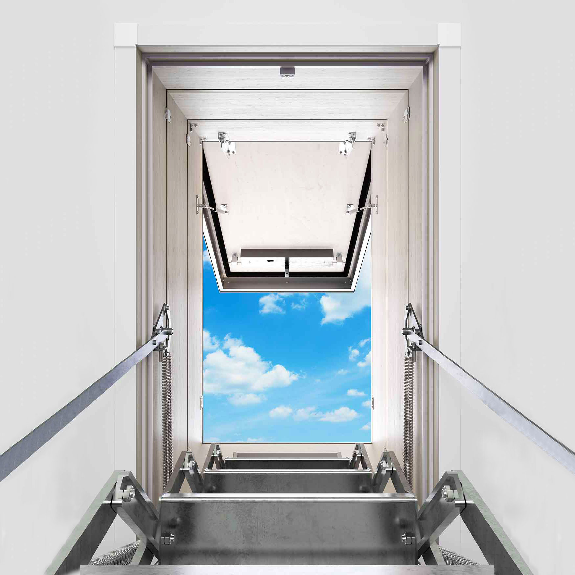 Dolle Flachdachausstieg clickFIX vario Aluminium-Scherentreppe 120 x 60 cm 1 Zwischenrahmen 266  295 cm Raumhöhe-Beschreibung lesen