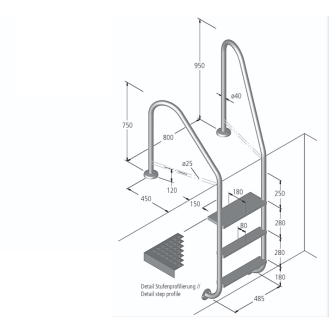 Eichenwald Poolleiter Modell 07 Marina Öffentlich Einbauhalterung Beckentiefe 1620mm 5 Stufen-Beschreibung lesen