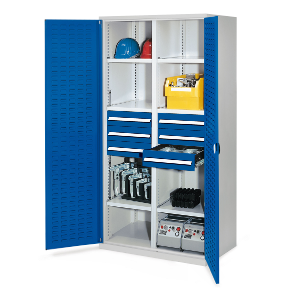 Kappes Schwerlastschränke mit Mitteltrennwand 1950x1000x600mm Schlitzplattentüren Modell 53 enzianblau-Beschreibung lesen