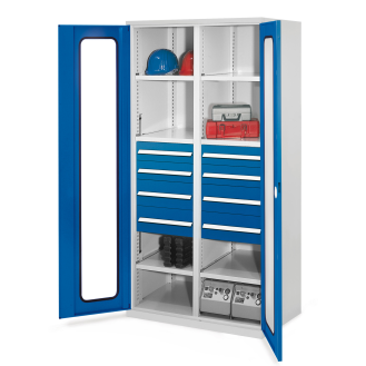 Kappes Schwerlastschränke mit Mitteltrennwand 1950x1000x600mm Sichtfenstertüren Modell 54 enzianblau-Beschreibung lesen