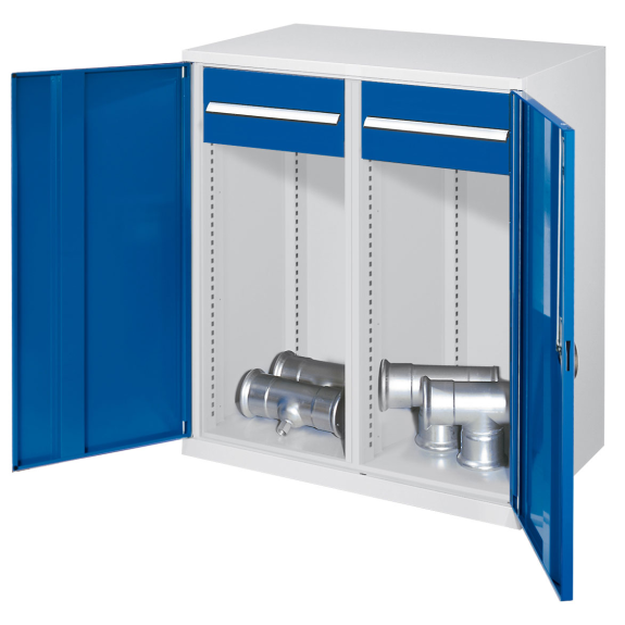 Kappes Schwerlast-Beistellschränke mit Mitteltrennwand 1110x1000x600mm Vollblechtüren Modell 75 enzianblau-Beschreibung lesen