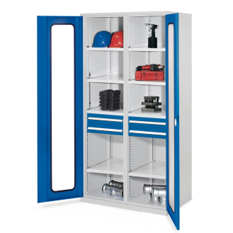 Kappes Schwerlastschränke mit Mitteltrennwand 1950x1000x600mm Sichtfenstertüren Modell 56 enzianblau-Beschreibung lesen