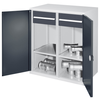Kappes Schwerlast-Beistellschränke mit Mitteltrennwand 1110x1000x600mm Doppelwandtüren Modell 77 anthrazitgrau-Beschreibung lesen