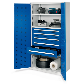 Schwerlastschrank ohne Mitteltrennwand 1950x1000x600mm mit Lochplattentüren enzianblau-Beschreibung lesen
