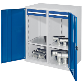 Kappes Schwerlast-Beistellschränke mit Mitteltrennwand 1110x1000x600mm Vollblechtüren Modell 73 enzianblau-Beschreibung lesen