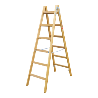 Iller Holz Stehleiter Classic mit Eimerhaken 2x9 Sprossen-Beschreibung lesen