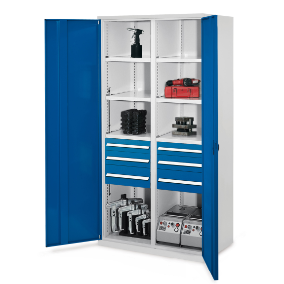 Kappes Schwerlastschränke mit Mitteltrennwand 1950x1000x600mm Vollblechtüren Modell 55 enzianblau-Beschreibung lesen