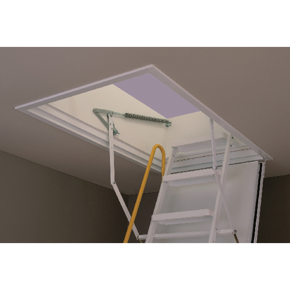 Dachbodentreppe feuerhemmend mit Stahltreppe, Deckenöffnung 140x70cm, Raumhöhe 300cm-Beschreibung lesen