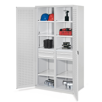 Robuster Schrank mit Mitteltrennwand und Lochplattentüren 1950x1000x600mm-Beschreibung lesen