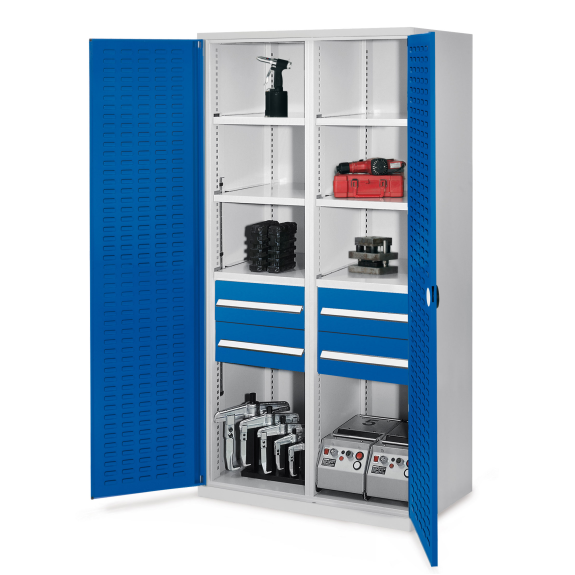 Kappes Schwerlastschränke mit Mitteltrennwand 1950x1000x600mm Schlitzplattentüren Modell 52 enzianblau-Beschreibung lesen
