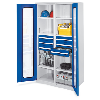 Kappes Schwerlastschränke mit Mitteltrennwand 1950x1000x600mm Sichtfenstertüren Modell 53 enzianblau-Beschreibung lesen