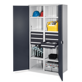 Robuster Schrank mit Mitteltrennwand und perforierten Türen 1950x1000x600mm-Beschreibung lesen