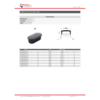 TAPPO OVALE COPRITESTA NERO 40X20X1,5mm. - Prezzo per multipli di 50 pz.-Leggi tutto