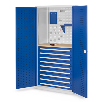 Kappes RasterPlan Schubladenschränke 1950x1000x600mm Lochplattentüren Modell 17 enzianblau-Beschreibung lesen