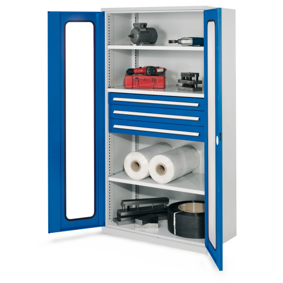 Kappes Schwerlastschränke ohne Mitteltrennwand 1950x1000x600mm Modell 43 Sichtfenstertüren enzianblau-Beschreibung lesen