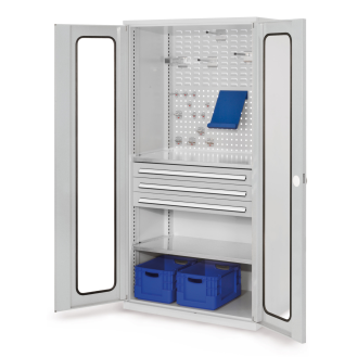 Schubladenschrank mit Sichtfenstertüren 1950x1000x600mm-Beschreibung lesen