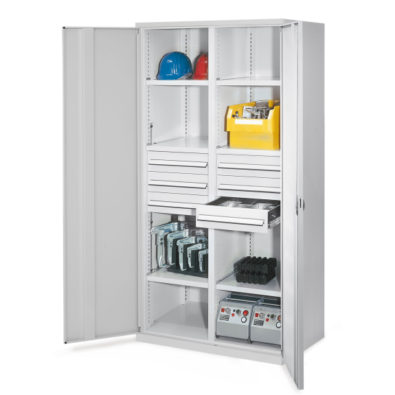 Schwerlastschrank mit Mitteltrennwand und Vollblechtüren 1950x1000x600mm-Beschreibung lesen