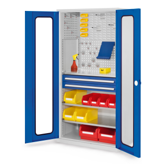 Kappes RasterPlan Schubladenschränke 1950x1000x600mm Sichtfenstertüren Modell 31 enzianblau-Beschreibung lesen