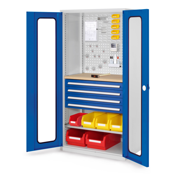 Kappes RasterPlan Schubladenschränke 1950x1000x600mm Sichtfenstertüren Modell 36 enzianblau-Beschreibung lesen
