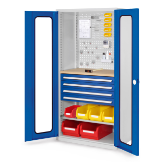 Kappes RasterPlan Schubladenschränke 1950x1000x600mm Sichtfenstertüren Modell 36 enzianblau-Beschreibung lesen
