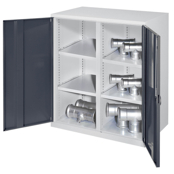 Kappes Schwerlast-Beistellschränke mit Mitteltrennwand 1110x1000x600mm Vollblechtüren Modell 76 anthrazitgrau-Beschreibung lesen