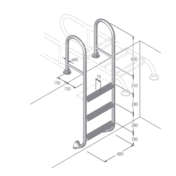 Eichenwald Poolleiter Modell 02 Tina klappbar Beckentiefe 780mm 2 Stufen-Beschreibung lesen