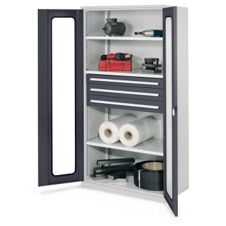 Robuster Schrank ohne Mitteltrennwand 1950x1000x600mm mit Sichtfenstertüren-Beschreibung lesen