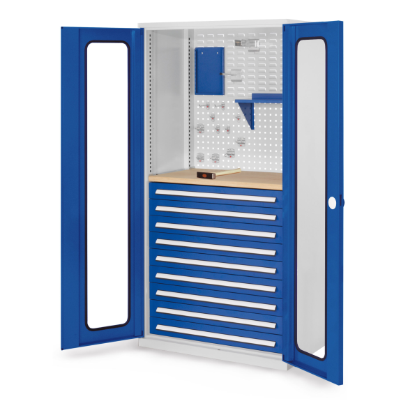 Kappes RasterPlan Schubladenschränke 1950x1000x600mm Sichtfenstertüren Modell 37 enzianblau-Beschreibung lesen