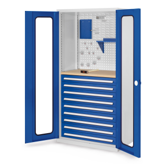 Kappes RasterPlan Schubladenschränke 1950x1000x600mm Sichtfenstertüren Modell 37 enzianblau-Beschreibung lesen